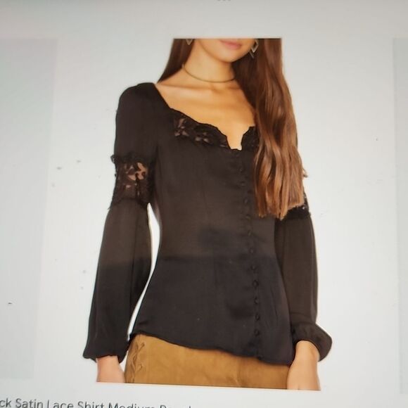 Majorelle  black satin/lace blouse Revolve size medium - Picture 1 of 8